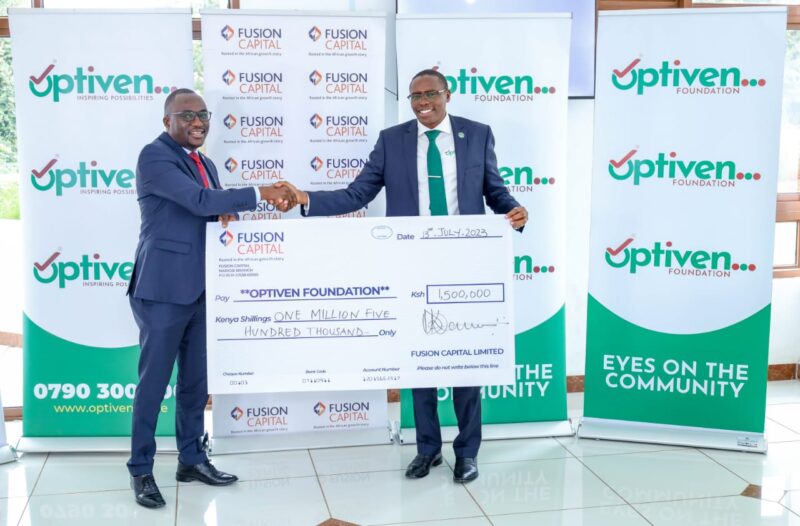 Daniel Kamau CEO Fusion Capital Limited and George Wachiuri, CEO and Trustee of Optiven Foundation